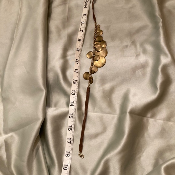 Necklace Brass Discs Brown Suede Cord 18” with 3” Extnsn Lobster Claw Clasp VGUC - Picture 9 of 12